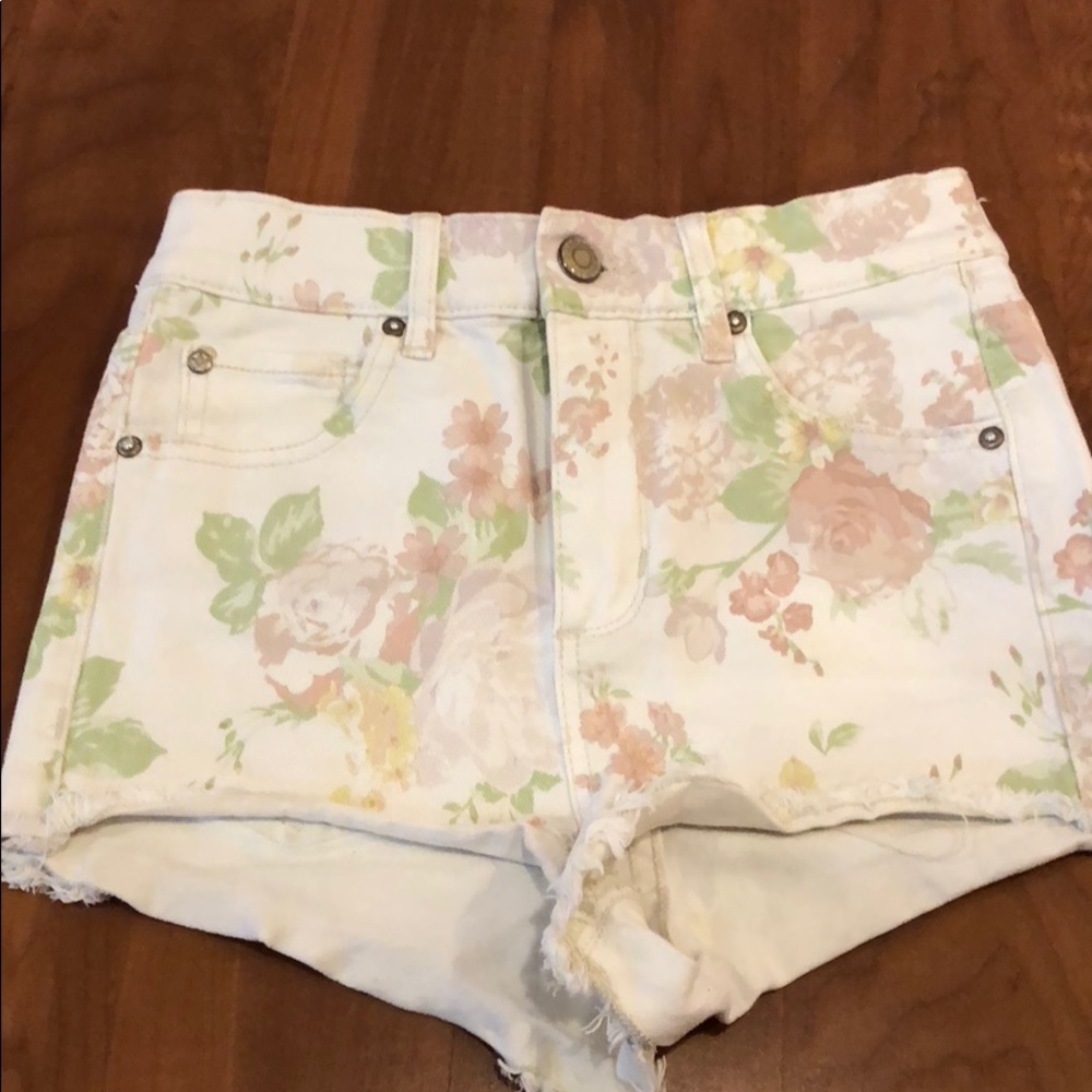 Floral high rise denim shorts